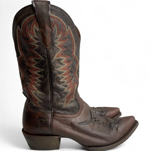 Ariat Brown Leather Western Cowboy Biker Boots Men's 10.5 EE Wide - Picture 2 of 12